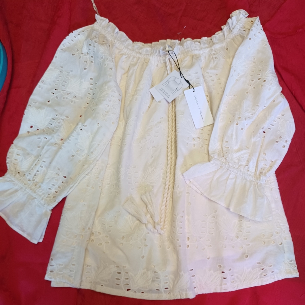 Lee Cream Eyelet Off-Shoulder Blouse
